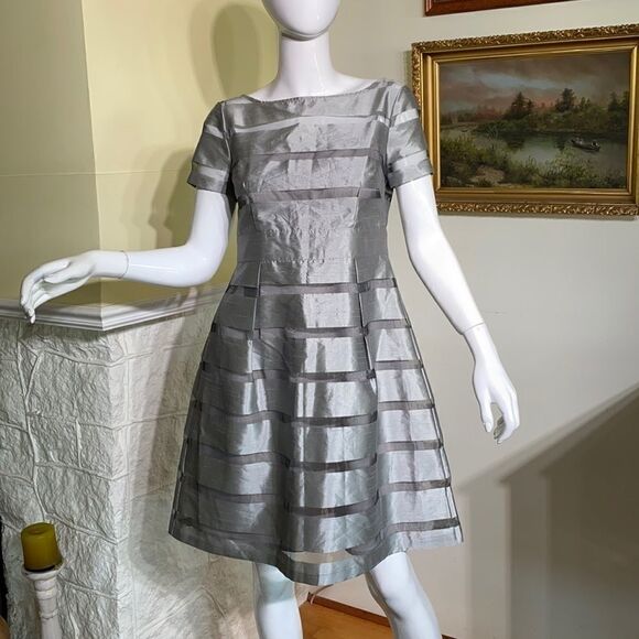 Muse Grey Organza Low Back Party Dress - Picture 2 of 15